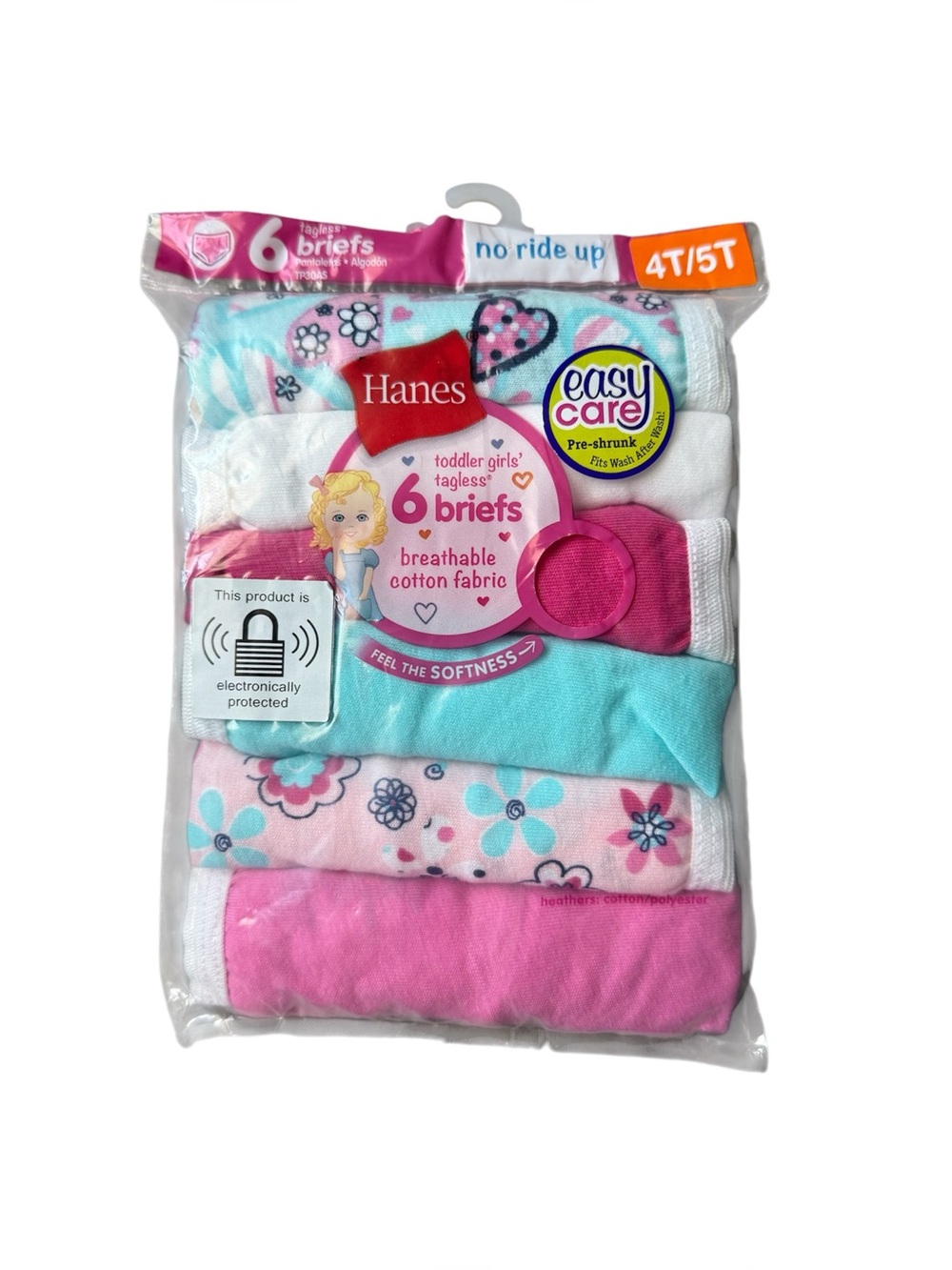 Hanes Toddler Girls 6-Pack Briefs - Pink & Aqua Floral, Size 4T/5T